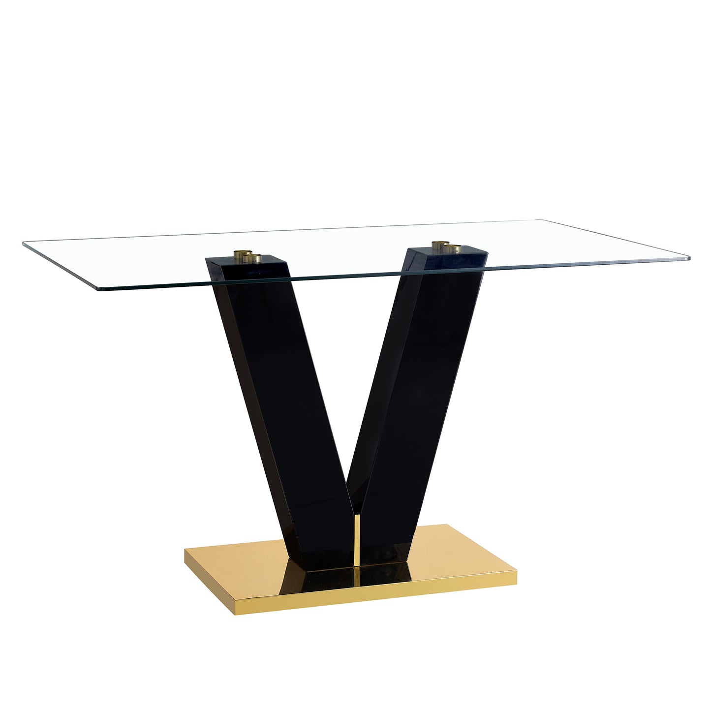 Large Modern Minimalist Rectangular Glass Dining Table for 6-8 with 0.39" Tempered Glass Tabletop and MDF slab V-Shaped Bracket, For Kitchen Dining Living Meeting Room Banquet Hall