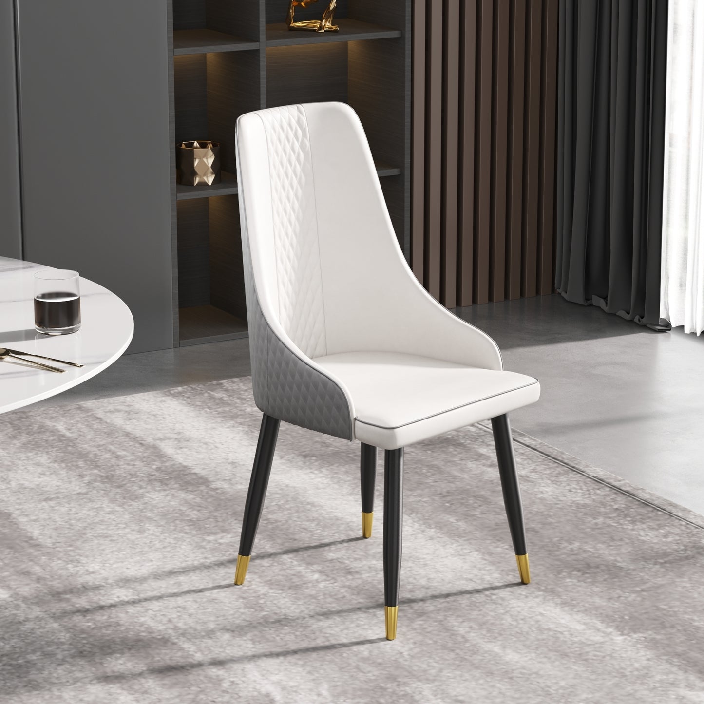 Modern dining chair PU leather metal legs-white+gray-2pcs/ctn
