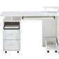 solid wood computer Desk, office table with PC droller, storage shelves and file cabinet, two drawers, CPU tray, a shelf used for planting, single, white,