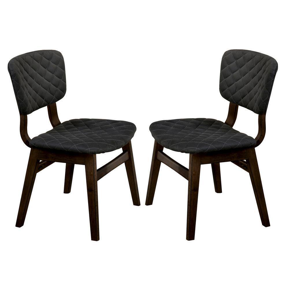 Set of 2 Side Chairs Walnut Finish Solid wood Mid-Century Modern Padded Fabric Seat And Back Kitchen Dining