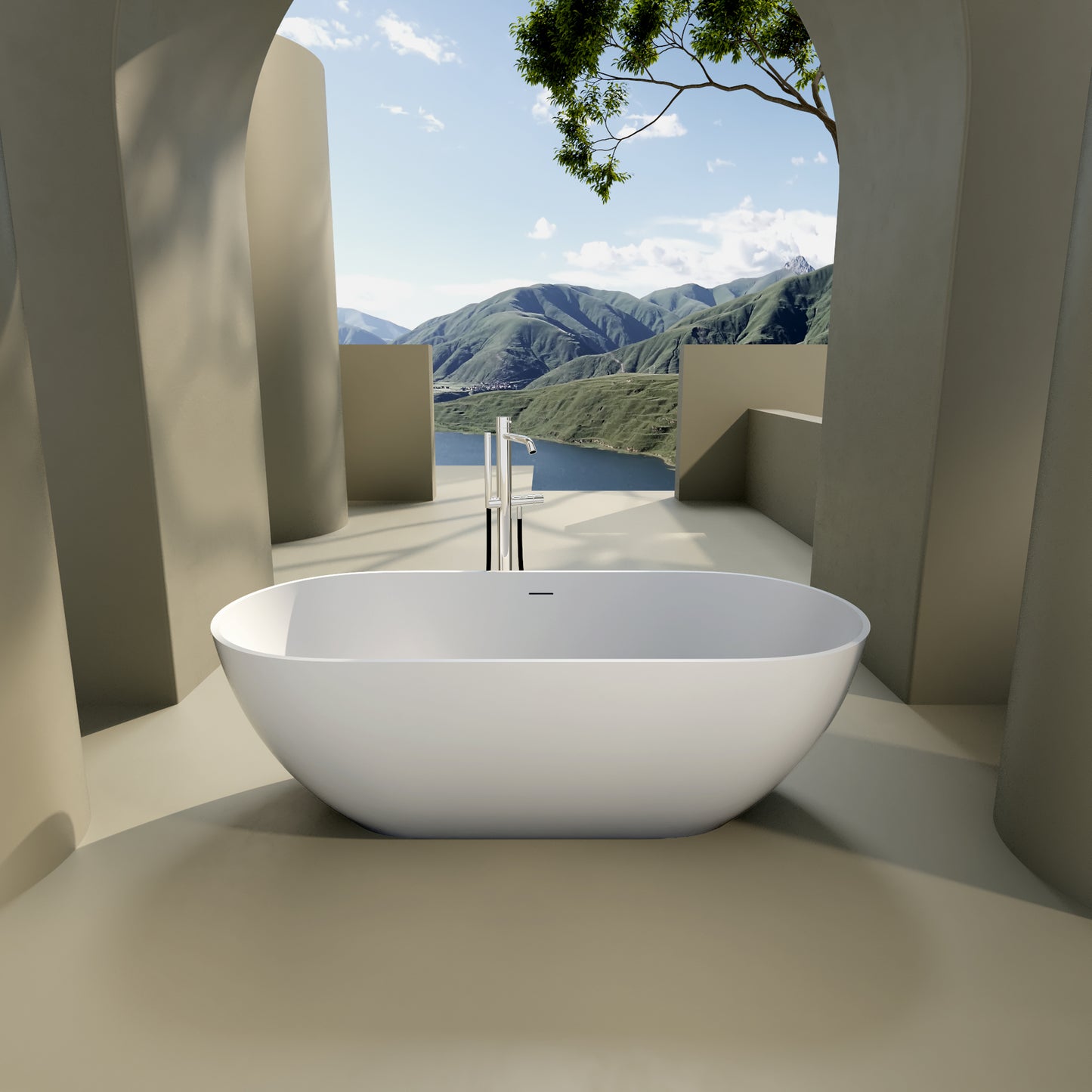 Immerse Yourself in Unmatched Luxury with Our Handcrafted Solid Surface Freestanding Bathtub - Perfect for Relaxation and Rejuvenation - 59x29.5 22S03-59-1