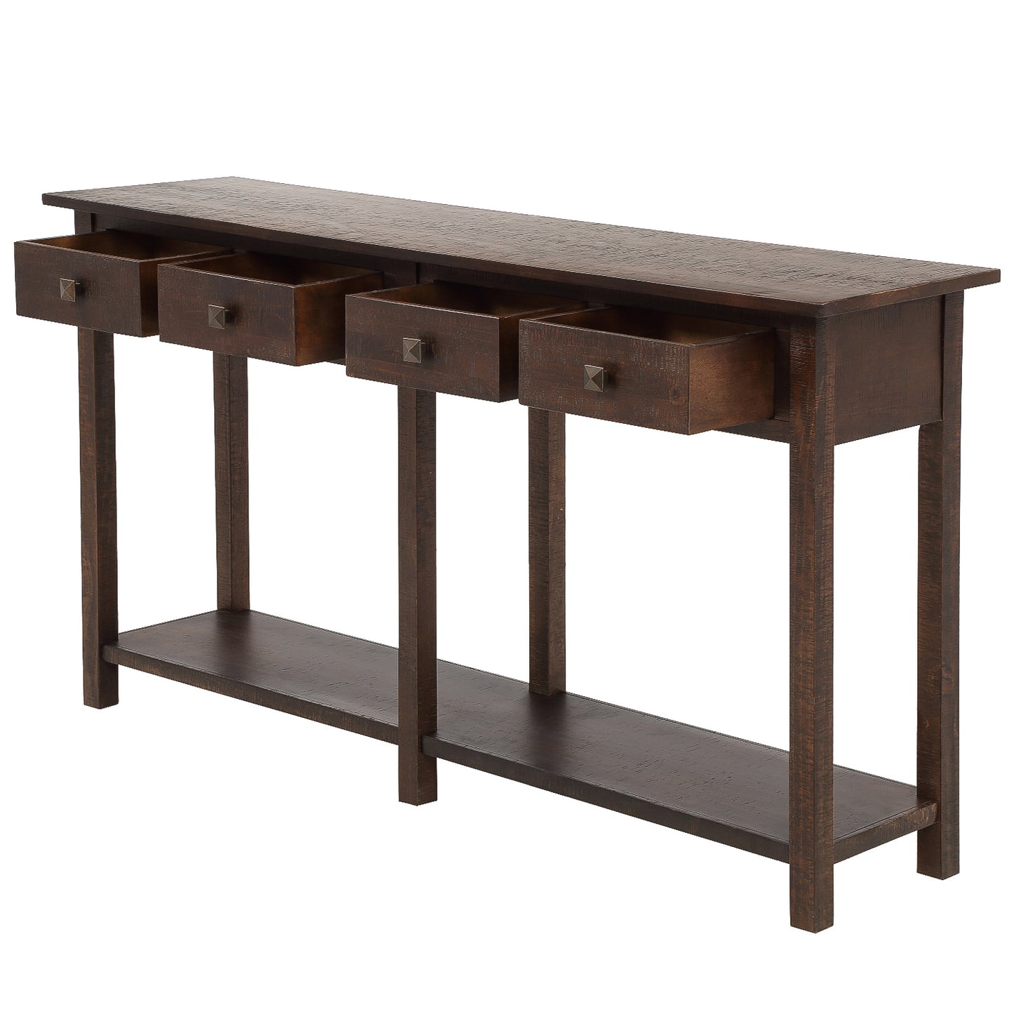 Rustic Brushed Texture Entryway Table Console Table with Drawer and Bottom Shelf for Living Room (Espresso)