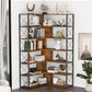 7-Tier Bookcase Home Office Bookshelf, L-Shaped Corner Bookcase with Metal Frame, Industrial Style Shelf with Open Storage, MDF Board