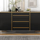 Modern Style 59" L Sideboard with Large Storage Space and Gold Metal Legs for Living Room and Entryway (Black)