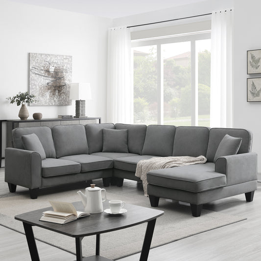 108x85.5" Modern U Shape Sectional Sofa, 7 Seat Fabric Sectional Sofa Set with 3 Pillows Included for Living Room, Apartment, Office, 3 Colors