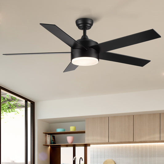 52" Integrated LED Light Matte Black Blade Ceiling Fan with Remote Control