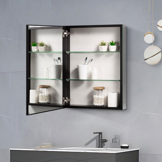 Matted Black 20x26 medicine cabinet Surface Mount with Mirror Bathroom Livingroom