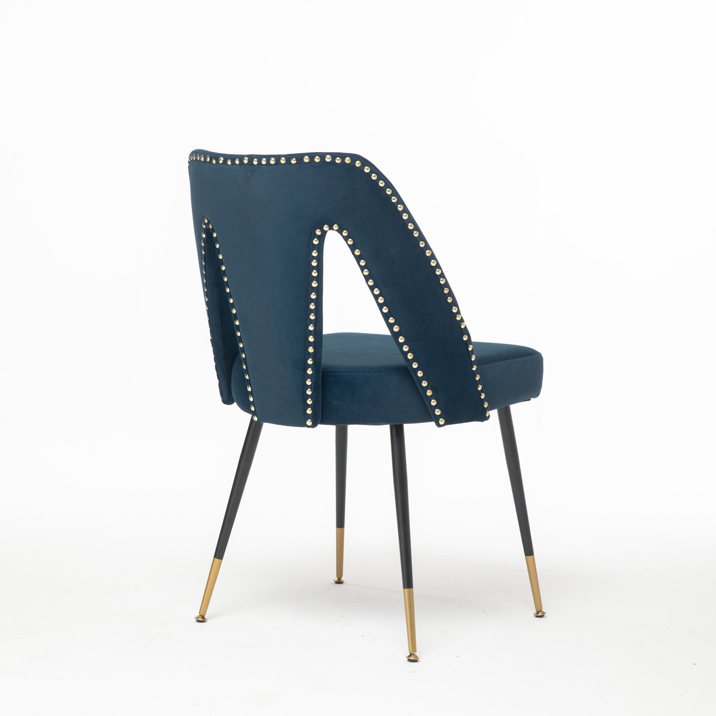 Akoya Collection Modern Contemporary Velvet Upholstered Dining Chair with Nailheads and Gold Tipped Black Metal Legs, Blue, Set of 2
