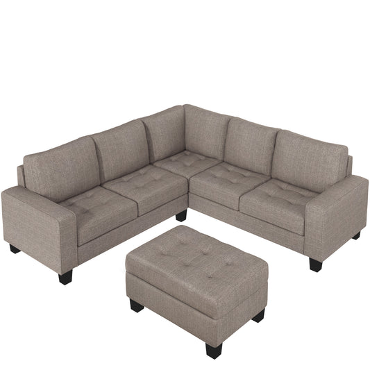 Sectional Corner Sofa L-shape Couch Space Saving with Storage Ottoman & Cup Holders Design for Large Space Dorm Apartment
