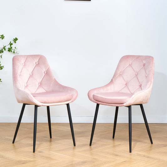 Modern Pink Velvet Dining Chairs, Fabric Accent Upholstered Chairs Side Chair with Black Legs for Home Furniture Living Room Bedroom Kitchen dining room (set of 2)