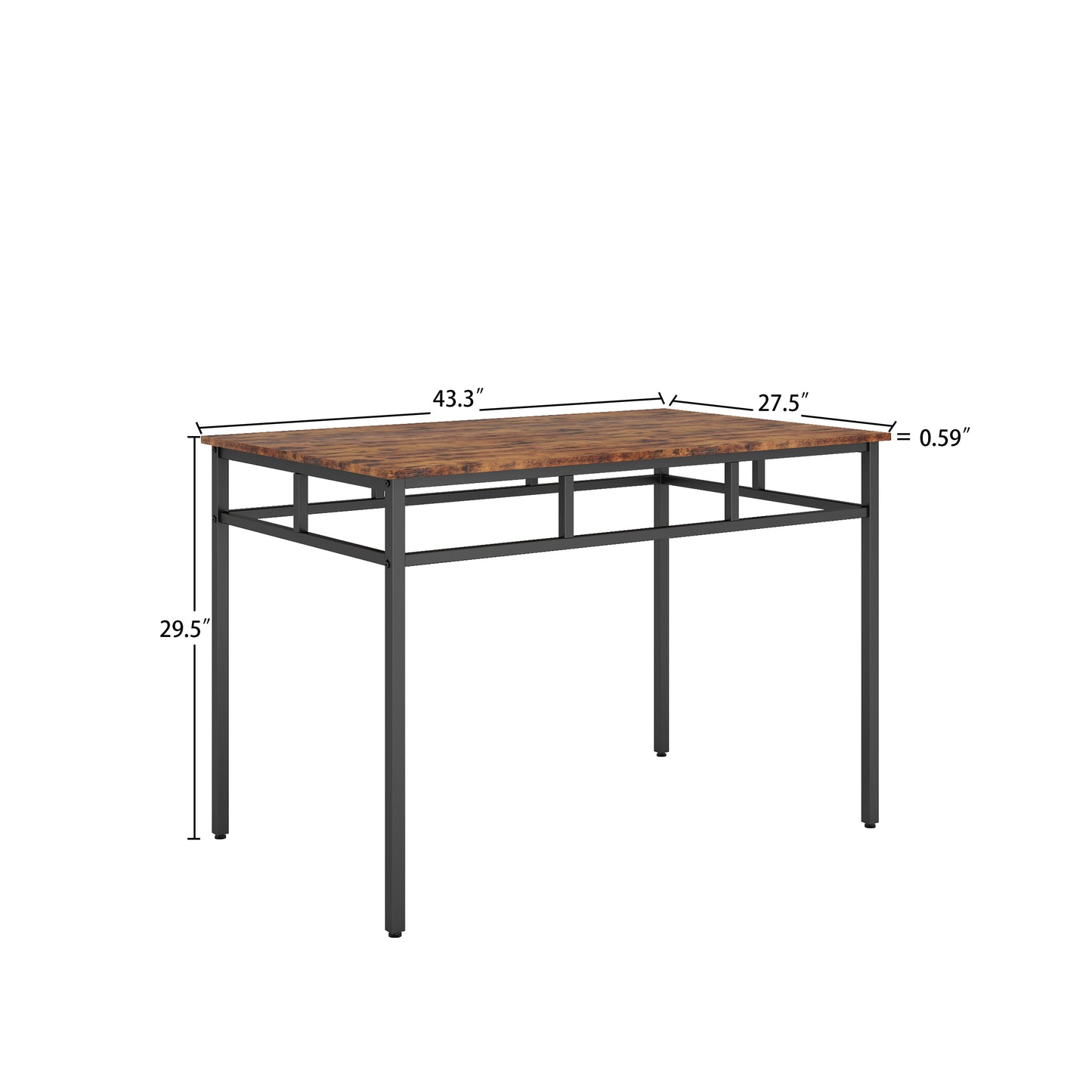 Dining table set 3PC, structural strengthening, industrial style (Rustic Brown, 43.31" W x 27.56"d x 29.53" H)