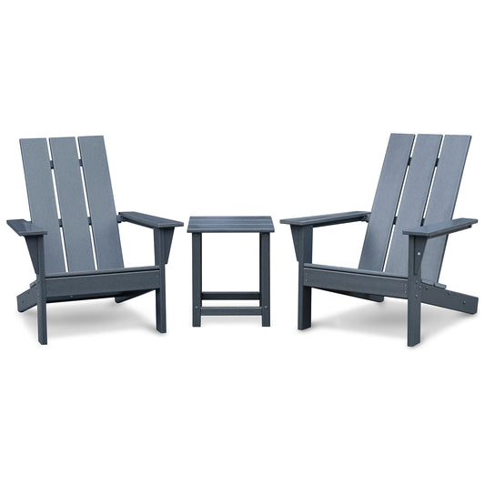 Outdoor Adirondack Chair Set of 2 and Table Set,HDPE All-weather Fire Pit Chair,  Ergonomic Design Patio Lawn Chair for Outside Deck Garden Backyard Balcony, Grey