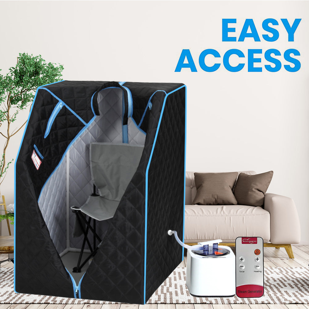 Portable Half body Black Steam Sauna Tent for Personal Relaxation, Detox and Therapy at home.PVC Pipe Connector Easy to Install.Fast heating with FCC Certification