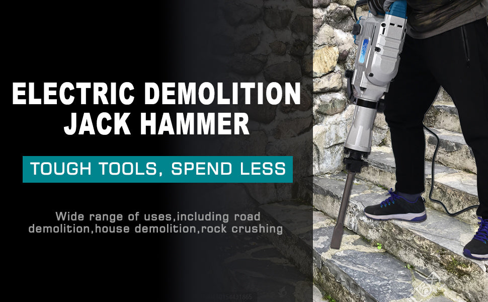 W 1900 BPM Electric Demolition Jack Hammer 1-1/8 Inch SDS-Hex Heavy Duty Concrete Pavement Breaker Drills Kit