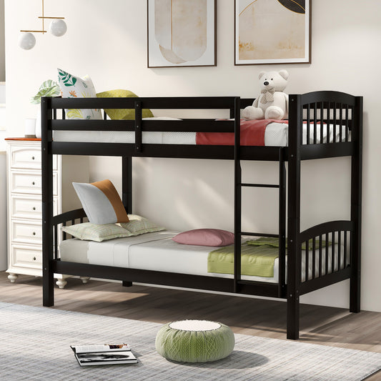 Twin Over Twin Bunk Bed with Ladder, Espresso