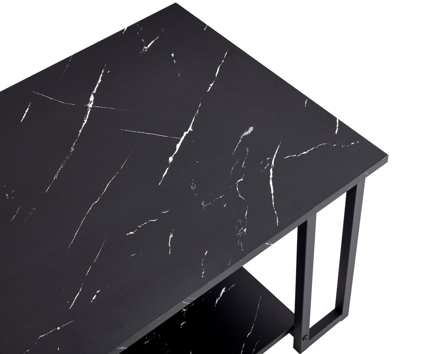Coffee Table, 2 Layers 1.5cm Thick Marble MDF Rectangle 39.37" L Tabletop Iron Coffee Table, Dining Room, black Top, black Leg