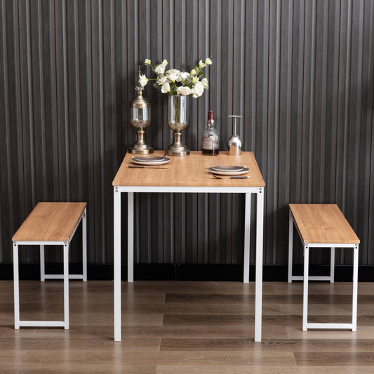 modern charming style dining table set with a tatble and two benches for kichen, diniing room, Light brown