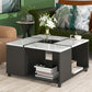 Modern 2-layer Coffee Table with Casters, Square Cocktail Table with Removable Tray, UV High-gloss Marble Design Center Table for Living Room, 31.4" x 31.4"