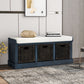 Rustic Storage Bench with 3 Removable Classic Rattan Basket, Entryway Bench with Removable Cushion (Antique Navy)