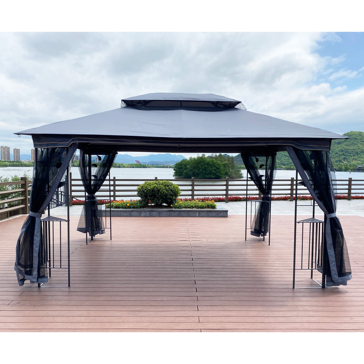 13x10 Outdoor Patio Gazebo Canopy Tent With Ventilated Double Roof And Mosquito net (Detachable Mesh Screen On All Sides),Suitable for Lawn, Garden, Backyard and Deck, Gray Top