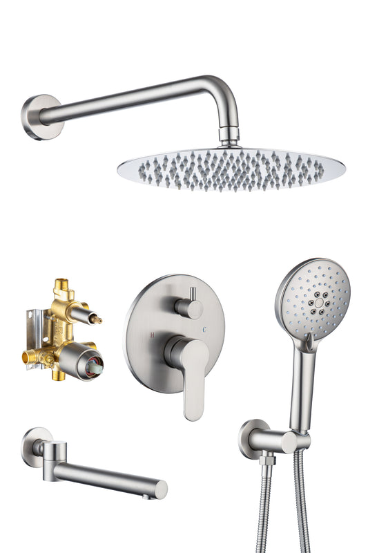 Tub Shower Faucets Sets Complete Bathtub Faucet Set Brushed Nickel Bathtub Shower System with Tub Spout, Bathroom Tub and Shower Faucet Combo Trim Kit with Rough-in Valve