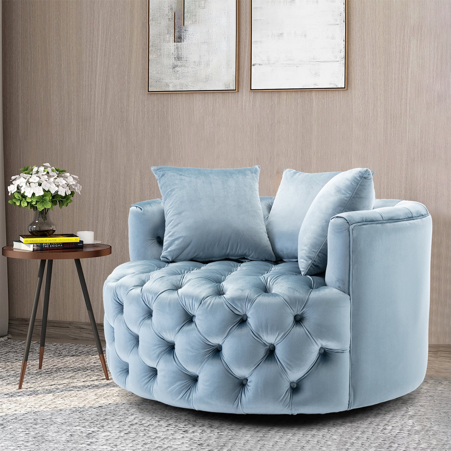 Modern Akili swivel accent chair barrel chair for hotel living room / Modern leisure chair Light blue