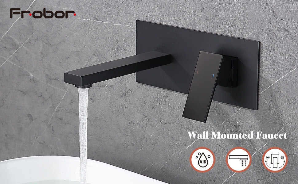 Wall Mount Faucet for Bathroom Sink or Bathtub, Single Handle 2 Holes Brass Rough-in Valve Included, Matte Black