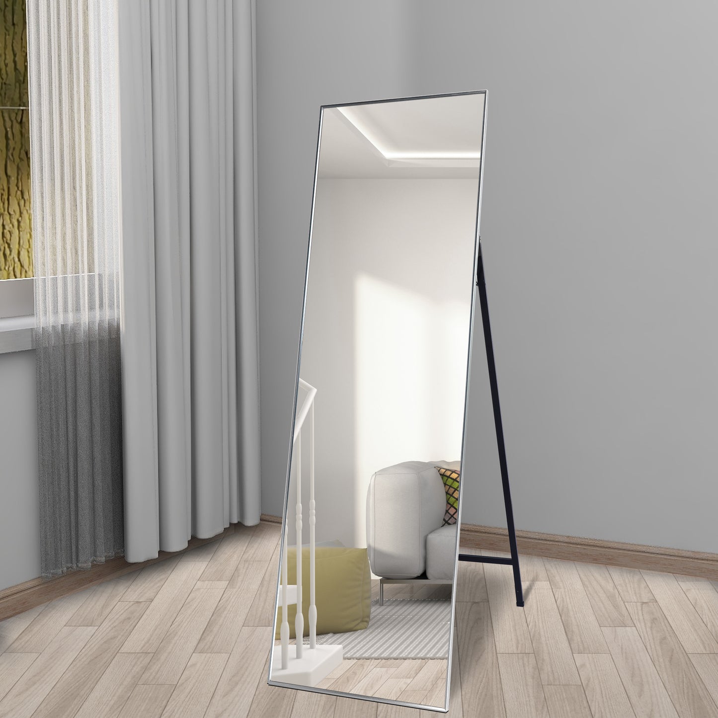 Silver 65 x 22 In Metal Stand full-length mirror