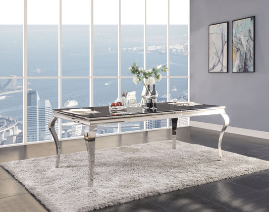 Fabiola Dining Table in Stainless Steel & Black Glass