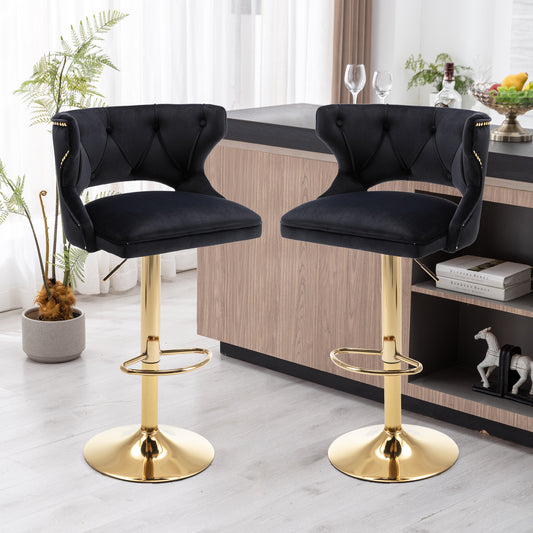 Bar Stools With Back and Footrest Counter Height Dining Chairs-Velvet Black-2PCS/SET