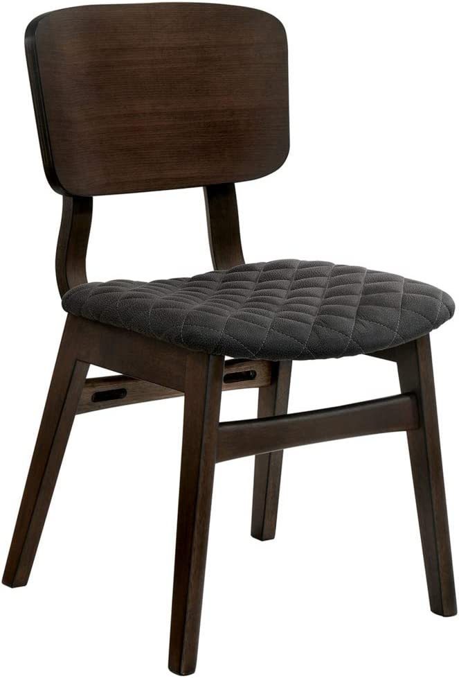 Set of 2 Side Chairs Walnut Finish Solid wood Mid-Century Modern Padded Fabric Seat Curved Back Chair Kitchen Dining