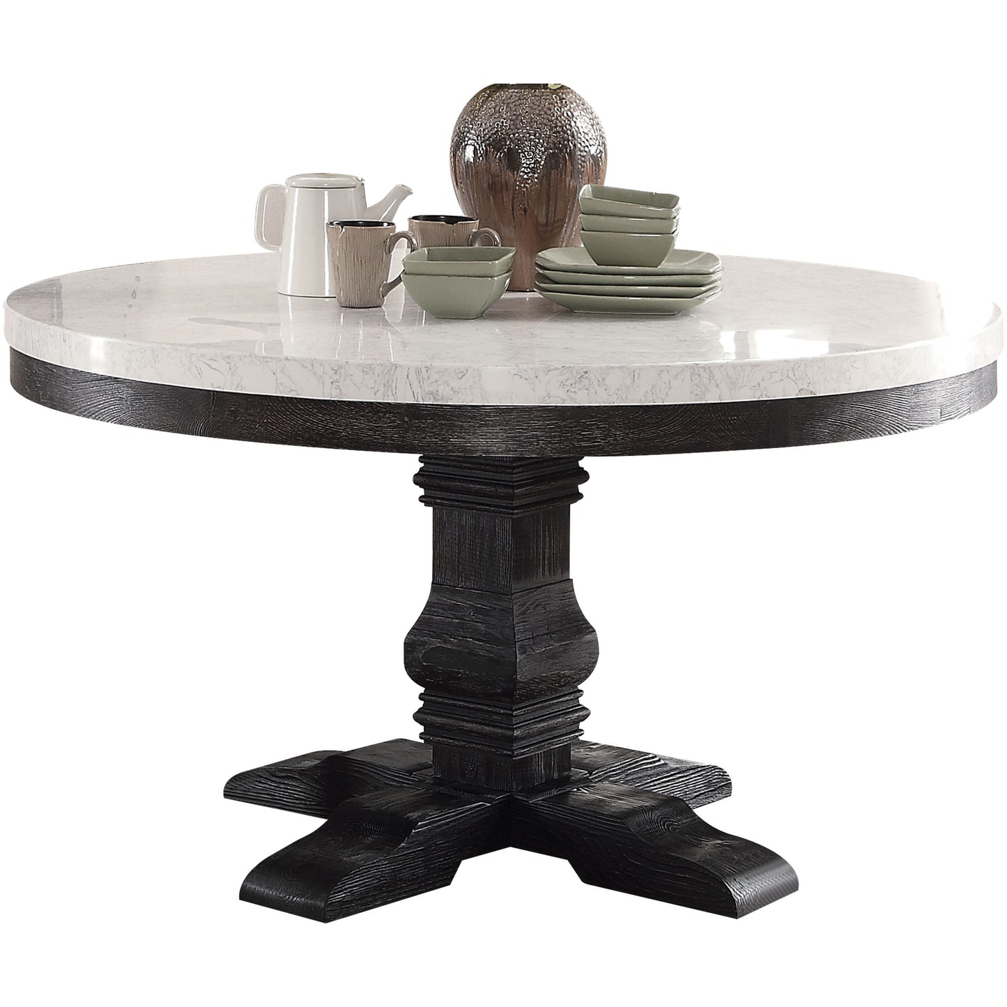Nolan Dining Table in White Marble & Salvage Dark Oak