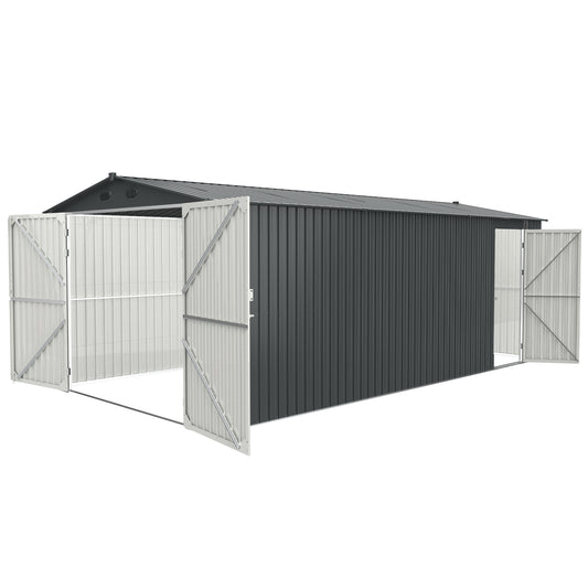 Outdoor Storage Shed 20x10 FT, Metal Garden Shed Backyard Utility Tool House Building with 2 Doors and 4 Vents for Car, Truck, Bike, Garbage Can, Tool, Lawnmower