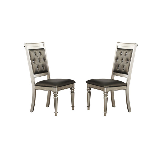 Dining Chairs With Tufted Back, Silver (Set Of 2)