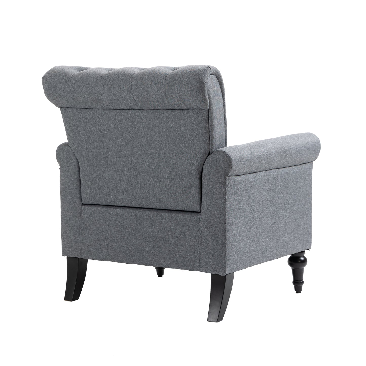 Mid-Century Modern Accent Chair, Linen Armchair w/Tufted Back/Wood Legs, Upholstered Lounge Arm Chair Single Sofa for Living Room Bedroom, Gray