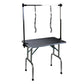 NEW HIGH QUALITY FOLDING PET GROOMING TABLE STAINLESS LEGS AND ARMS BLACK RUBBER TOP STORAGE BASKET