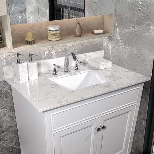 31inch bathroom vanity top stone carrara white new style tops with rectangle undermount ceramic sink and back splash with 3 faucet hole for bathrom cabinet