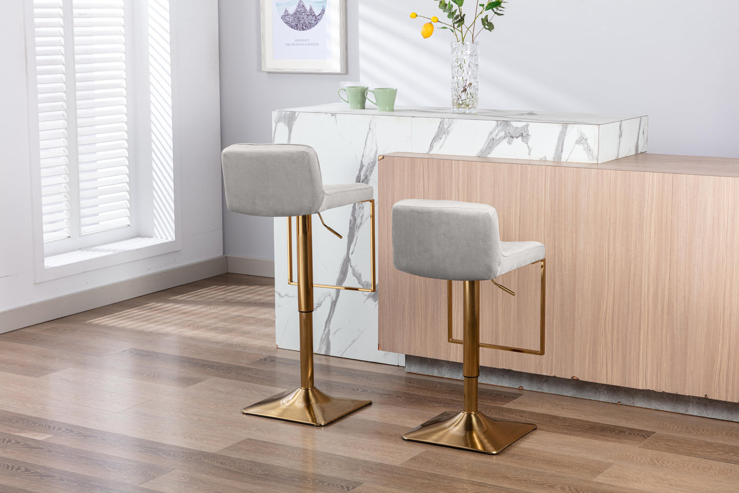 Bar Stools - Swivel Barstool Chairs with Back, Modern Pub Kitchen Counter Height, velvet