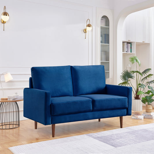 57.1" Modern Decor Upholstered Sofa Furniture, Wide Velvet Fabric Loveseat Couch, Solid Wooden Frame with Padded Cushion - Blue