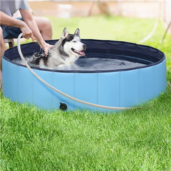 48" Foldable Dog Pool Pet Bath Pools Outdoor Swimming-Pool for Large Dogs Blue