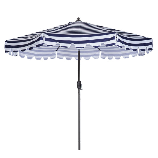 Outdoor Patio Umbrella 9-Feet Flap Market Table Umbrella 8 Sturdy Ribs with Push Button Tilt and Crank, blue/white with Flap[Umbrella Base is not Included]