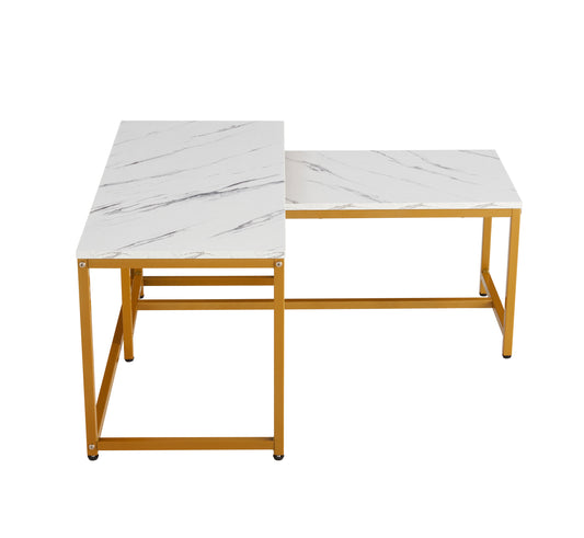 Modern Nesting Coffee Tables Set, Marble white, 2pc,