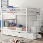 Full Over Full Bunk Bed with Shelves and 6 Storage Drawers, White