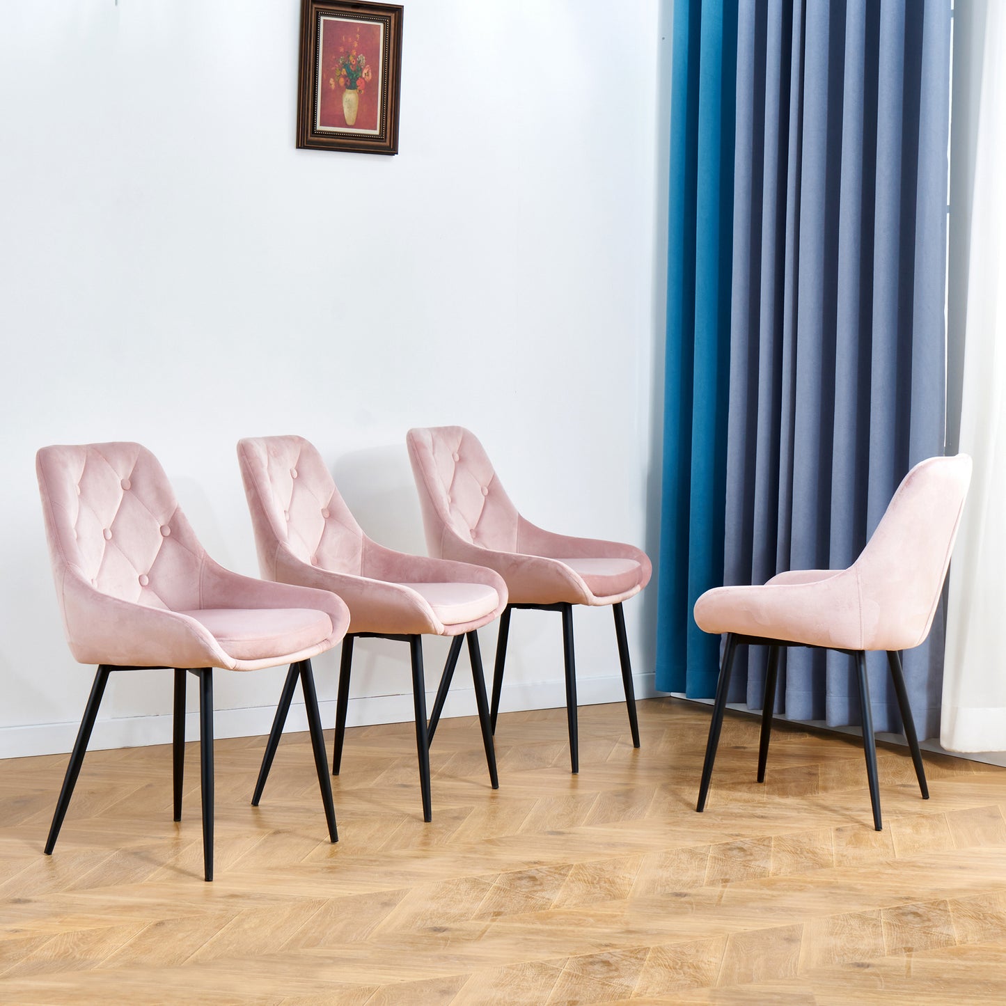 Modern Pink Velvet Dining Chairs, Fabric Accent Upholstered Chairs Side Chair with Black Legs for Home Furniture Living Room Bedroom Kitchen dining room (set of 2)