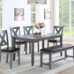 Dining Room Furniture Casual Modern 6pc Set Dining Table 4x Side Chairs and A Bench Rubberwood and Birch veneers Gray Finish