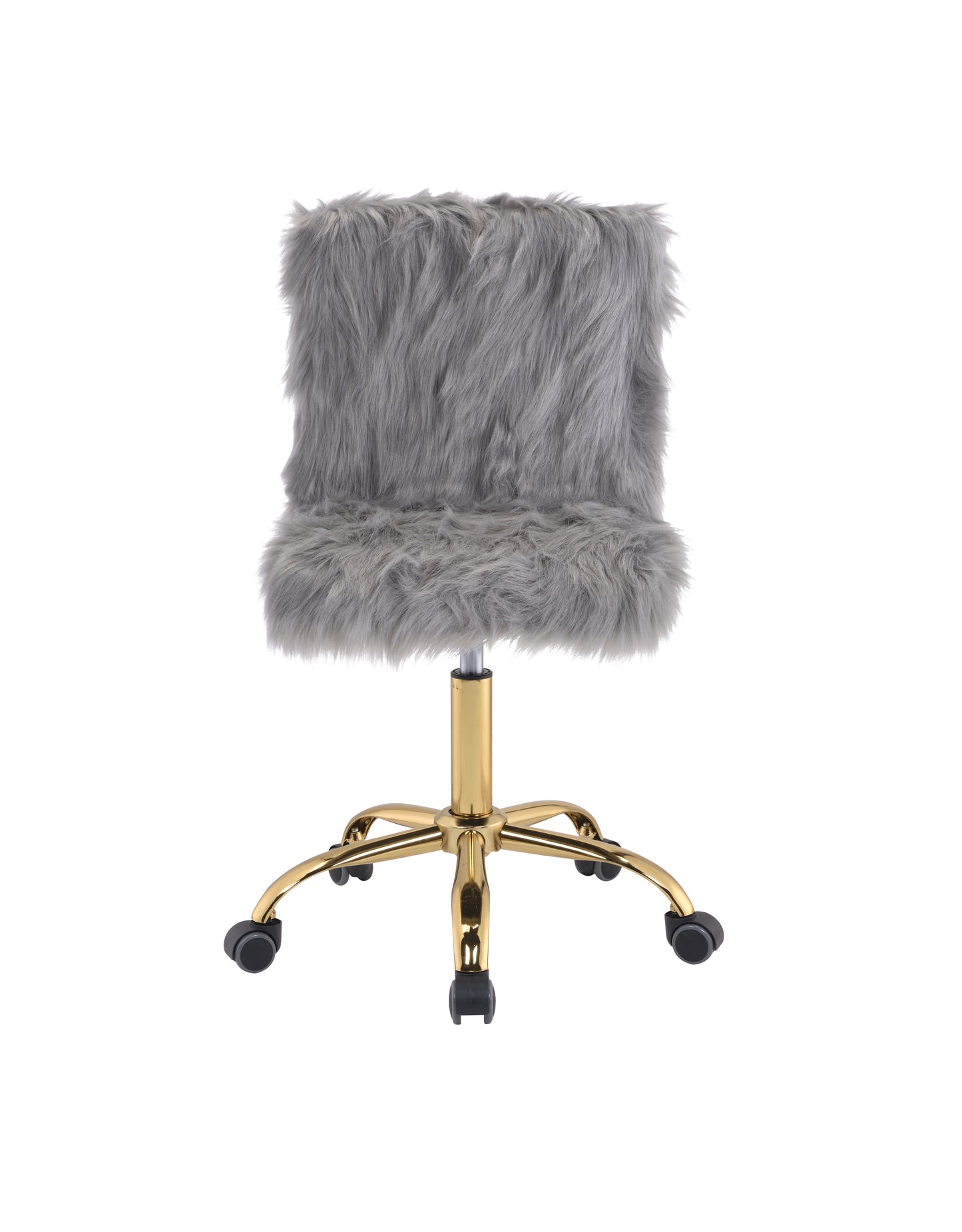Arundell Office Chair in Gray Faux Fur & Gold Finish