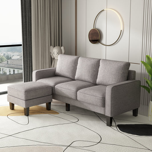 Modern Living Room Furniture L Shape Sofa with Ottoman in Light Grey Fabric