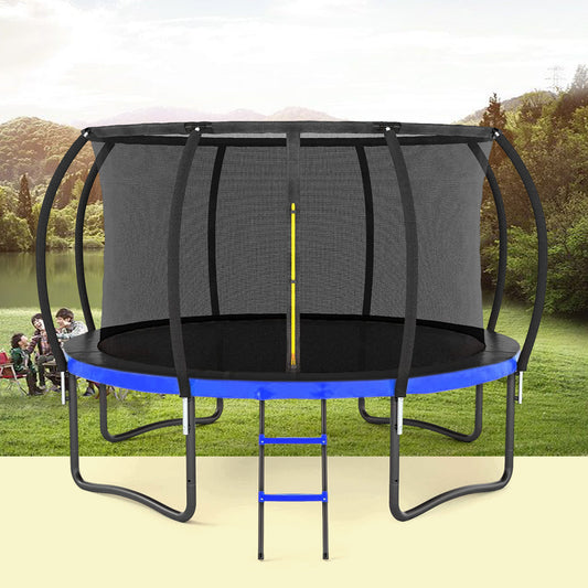 14FT Outdoor Big Trampoline With Inner Safety Enclosure Net, Ladder, PVC Spring Cover Padding, For Kids, Black&Blue Color