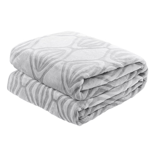 Back Printing Shaved Flannel Plush Blanket, checked Blanket for Bed or Sofa, 80" x 90", Grey (2 Pack Set of 2)