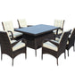 Patio 7-Piece Rectangular Dining Set with 6 Dining Chairs (Brown &Beige Cushion)